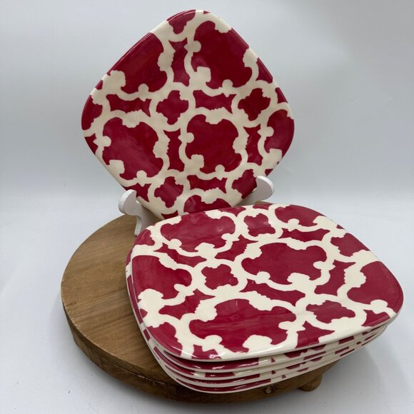 4 Target at Home Melamine Square Salad Plates Red/White Geometric Small dish - Picture 1 of 5